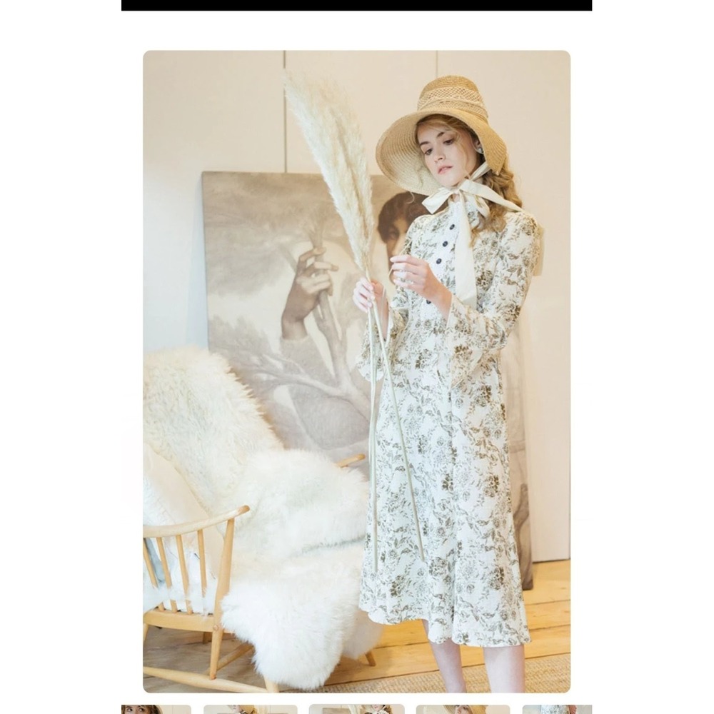Miss Patina Louisa Dress L Floral Prairie Victorian Ruffle Bias Cut Bell Sleeve